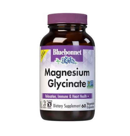 Bluebonnet Magnesium Glycinat – Energieproduktion, Enzymfunktion, Non-GMO, Vegan, Glutenfrei, 60 Kapseln