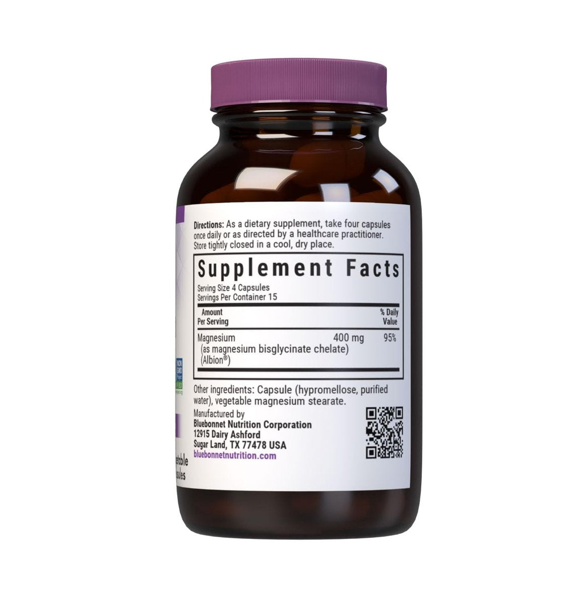 Bluebonnet Magnesium Glycinat – Energieproduktion, Enzymfunktion, Non-GMO, Vegan, Glutenfrei, 60 Kapseln