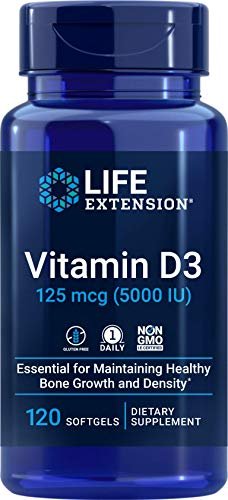 Life Extension Vitamin D3 5000 IE – 120 Weichkapseln, 125 µg, hochdosiertes Vitamin D für Immunsystem und Knochengesundheit