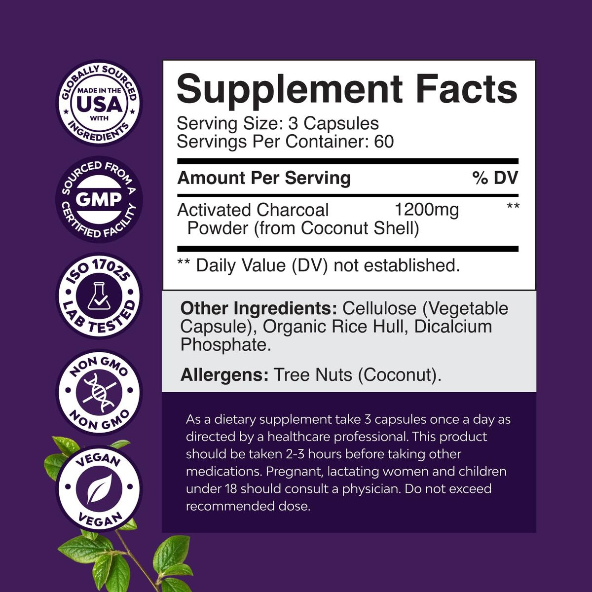 Natures Craft Aktivkohle Kapseln Detox & Reinigung - Reinigende Kokosnusskapseln mit 1200 mg pro Portion gegen Blähungen - Aktives Detox Ergänzungsmittel für Körper & Darmgesundheit - 180 Stück