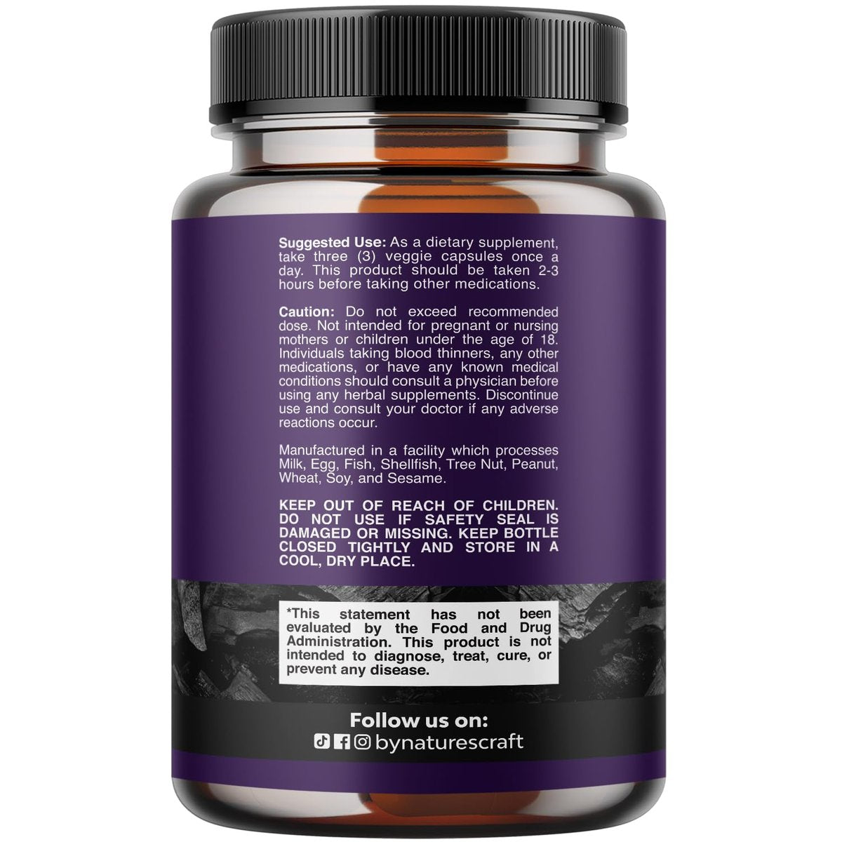 Natures Craft Aktivkohle Kapseln Detox & Reinigung - Reinigende Kokosnusskapseln mit 1200 mg pro Portion gegen Blähungen - Aktives Detox Ergänzungsmittel für Körper & Darmgesundheit - 180 Stück