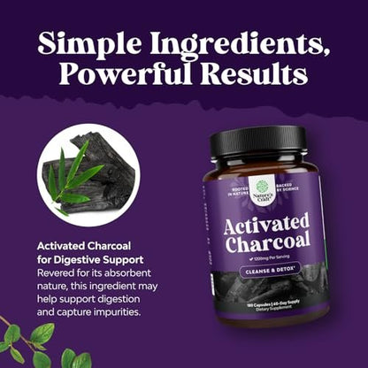 Natures Craft Aktivkohle Kapseln Detox & Reinigung - Reinigende Kokosnusskapseln mit 1200 mg pro Portion gegen Blähungen - Aktives Detox Ergänzungsmittel für Körper & Darmgesundheit - 180 Stück