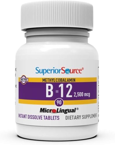 Superior Source No Shot Vitamin B12 Methylcobalamin 2.500 mcg, Mikro-Lingual Tabletten, 90 Stück, aktive Form von B12, unterstützt Energieproduktion und Nervensystem, Non-GMO
