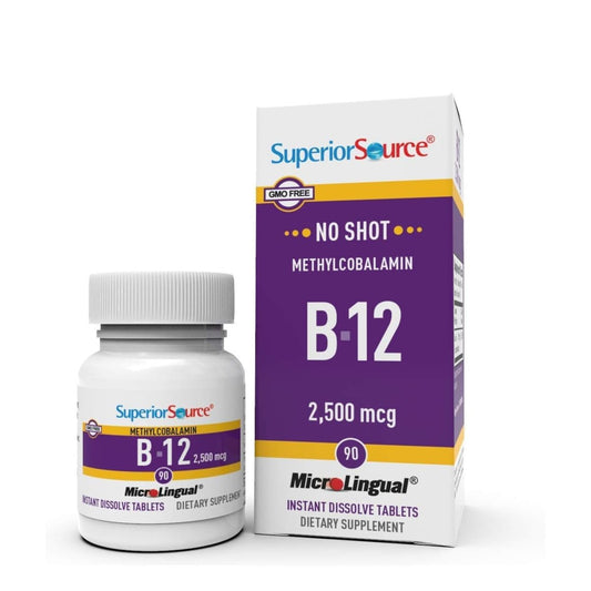 Superior Source No Shot Vitamin B12 Methylcobalamin 2.500 mcg, Mikro-Lingual Tabletten, 90 Stück, aktive Form von B12, unterstützt Energieproduktion und Nervensystem, Non-GMO