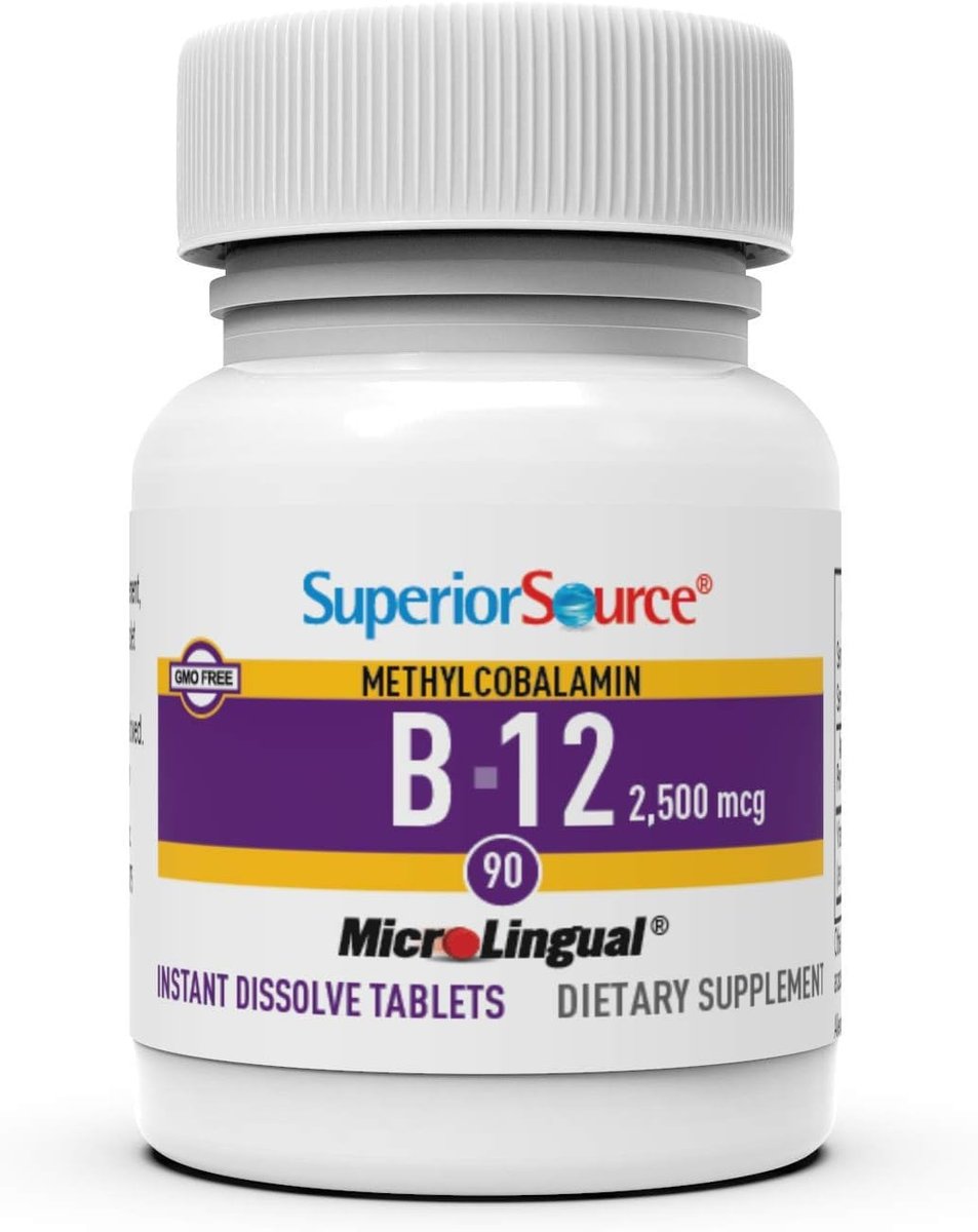 Superior Source No Shot Vitamin B12 Methylcobalamin 2.500 mcg, Mikro-Lingual Tabletten, 90 Stück, aktive Form von B12, unterstützt Energieproduktion und Nervensystem, Non-GMO