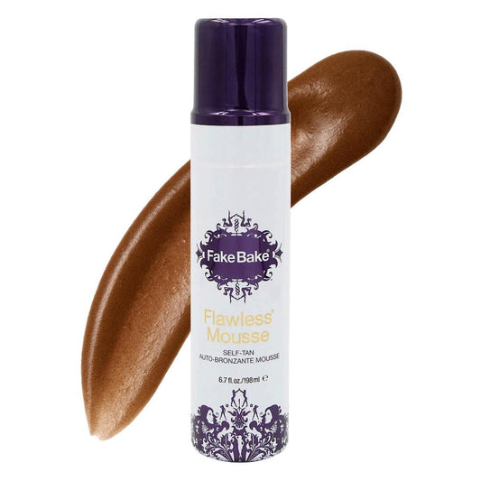 Fake Bake Flawless Self Tanning Mousse – Streak-freie, langanhaltende natürliche Bräune für alle Hauttöne, inkl. Applikator-Handschuh, Schwarzer Kokosnuss-Duft, 200 ml