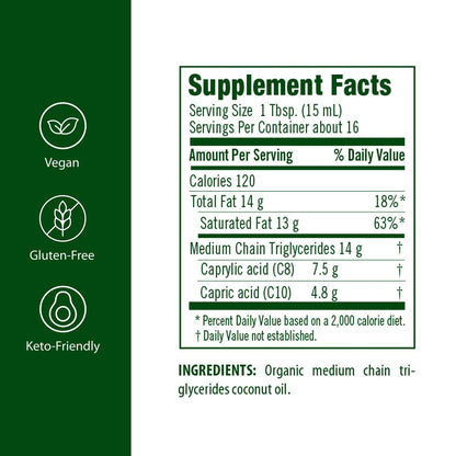 Flora MCT Öl Bio – Unterstützt Muskelenergie & Gehirngesundheit – Enthält C8 Caprylsäure & C10 Caprinsäure – Non-GMO, Glutenfrei, Vegan & Keto-freundlich – 250 ml Glasflasche