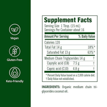 Flora MCT Öl Bio – Unterstützt Muskelenergie & Gehirngesundheit – Enthält C8 Caprylsäure & C10 Caprinsäure – Non-GMO, Glutenfrei, Vegan & Keto-freundlich – 250 ml Glasflasche