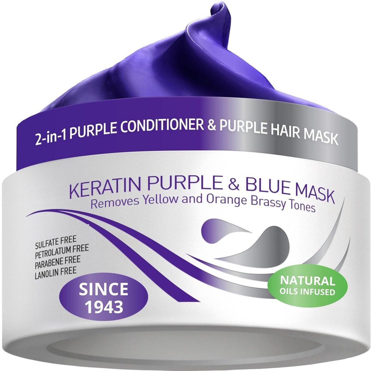 VITAMINS hair cosmetics Keratin Purple Haarmaske – Blau Haarmaske Tiefenpflege für blondes, silbernes, weißes, graues & braunes Haar – Neutralisiert Gelbstich