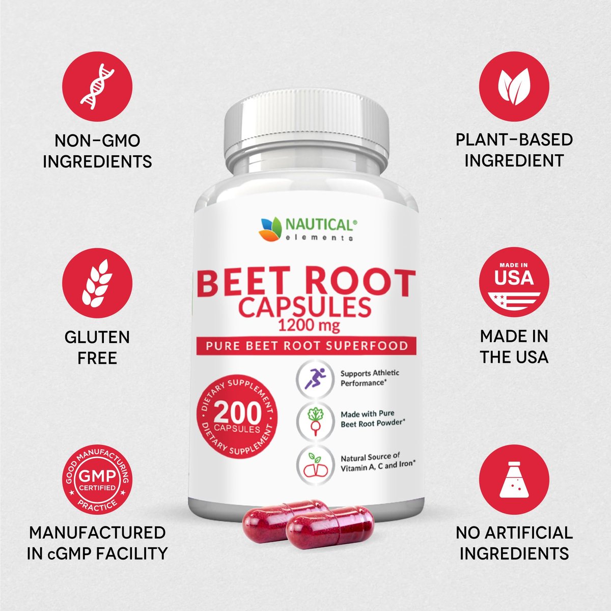 Rote Bete Kapseln - 1200 mg pro Portion - 200 Kapseln - Rote Bete Pulver zur Unterstützung von Blutdruck, sportlicher Leistung, Verdauung und Immunsystem (rein, nicht gentechnisch verändert & glutenfrei)