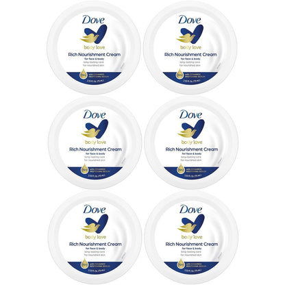 Dove Body Love Rich Nourishment Creme – 72h Feuchtigkeitspflege für extrem trockene Haut mit Ceramiden, 2,53 Fl Oz (6er-Pack)