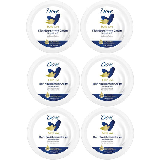 Dove Body Love Rich Nourishment Creme – 72h Feuchtigkeitspflege für extrem trockene Haut mit Ceramiden, 2,53 Fl Oz (6er-Pack)
