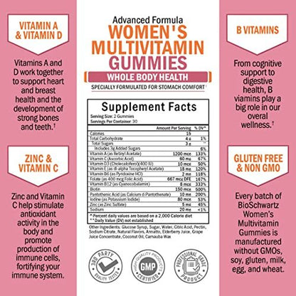 BioSchwartz Multivitamin Gummis für Frauen mit Vitamin A, C, B6, B12, D & E – Immununterstützung, gemischter Beerengeschmack, 60 Stück