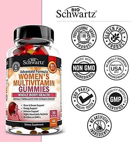 BioSchwartz Multivitamin Gummis für Frauen mit Vitamin A, C, B6, B12, D & E – Immununterstützung, gemischter Beerengeschmack, 60 Stück
