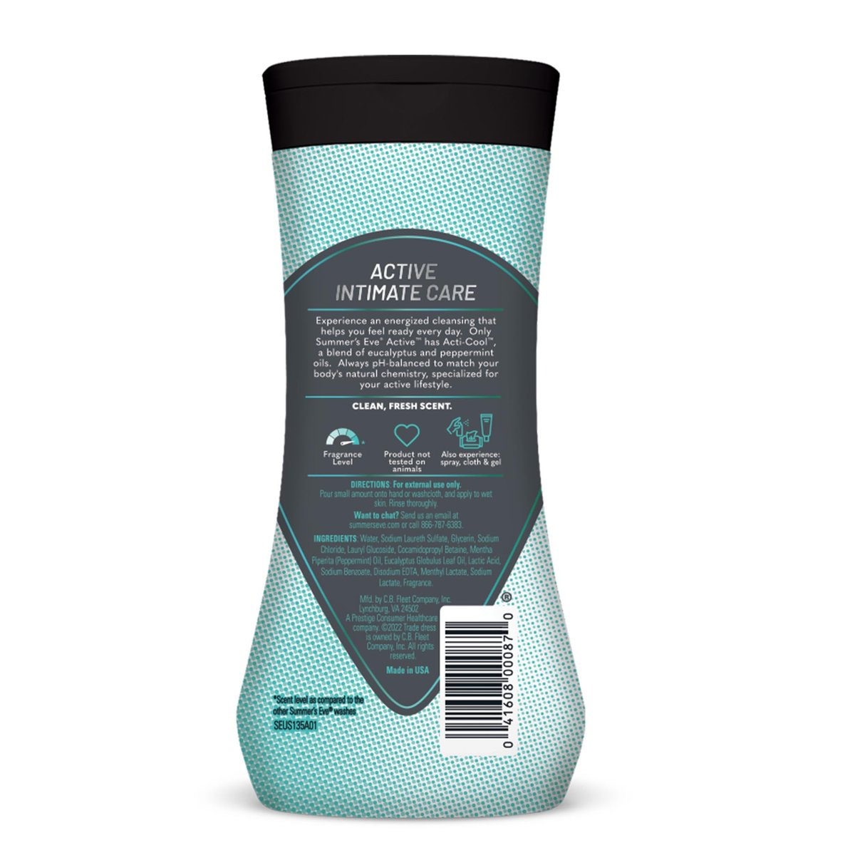Summer's Eve Active Daily Performance Feminine Wash, pH-ausgeglichene Körperwäsche für Frauen, entfernt vaginalen Geruch mit Eukalyptus- und Pfefferminzduft, 355 ml