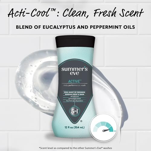 Summer's Eve Active Daily Performance Feminine Wash, pH-ausgeglichene Körperwäsche für Frauen, entfernt vaginalen Geruch mit Eukalyptus- und Pfefferminzduft, 355 ml