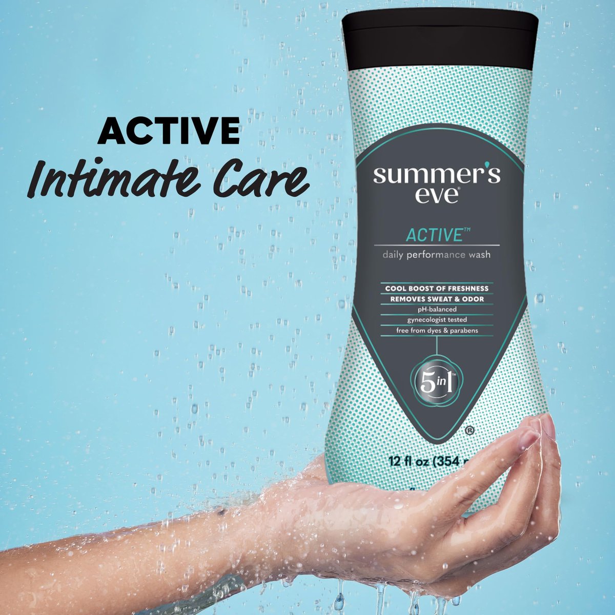 Summer's Eve Active Daily Performance Feminine Wash, pH-ausgeglichene Körperwäsche für Frauen, entfernt vaginalen Geruch mit Eukalyptus- und Pfefferminzduft, 355 ml