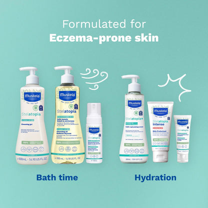Mustela Stelatopia Reinigungsgel für zu Ekzemen neigende Haut - Baby Gesichts- & Körperwaschgel mit natürlichem Avocado- & Sonnenblumenöl - Duftfrei & Tränenfrei - 200 ml