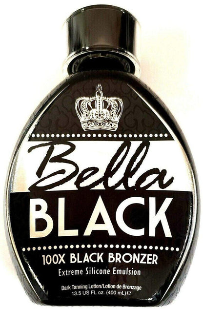 Bella Black 100X Bronzer Bräunungslotion – Premium Bräunungslotion für Solarien mit extremer Silikonemulsion und Bananenfruchtextrakt – Sofortige Ergebnisse – Dunkle Bräunungslotion für Solarien – 400 ml