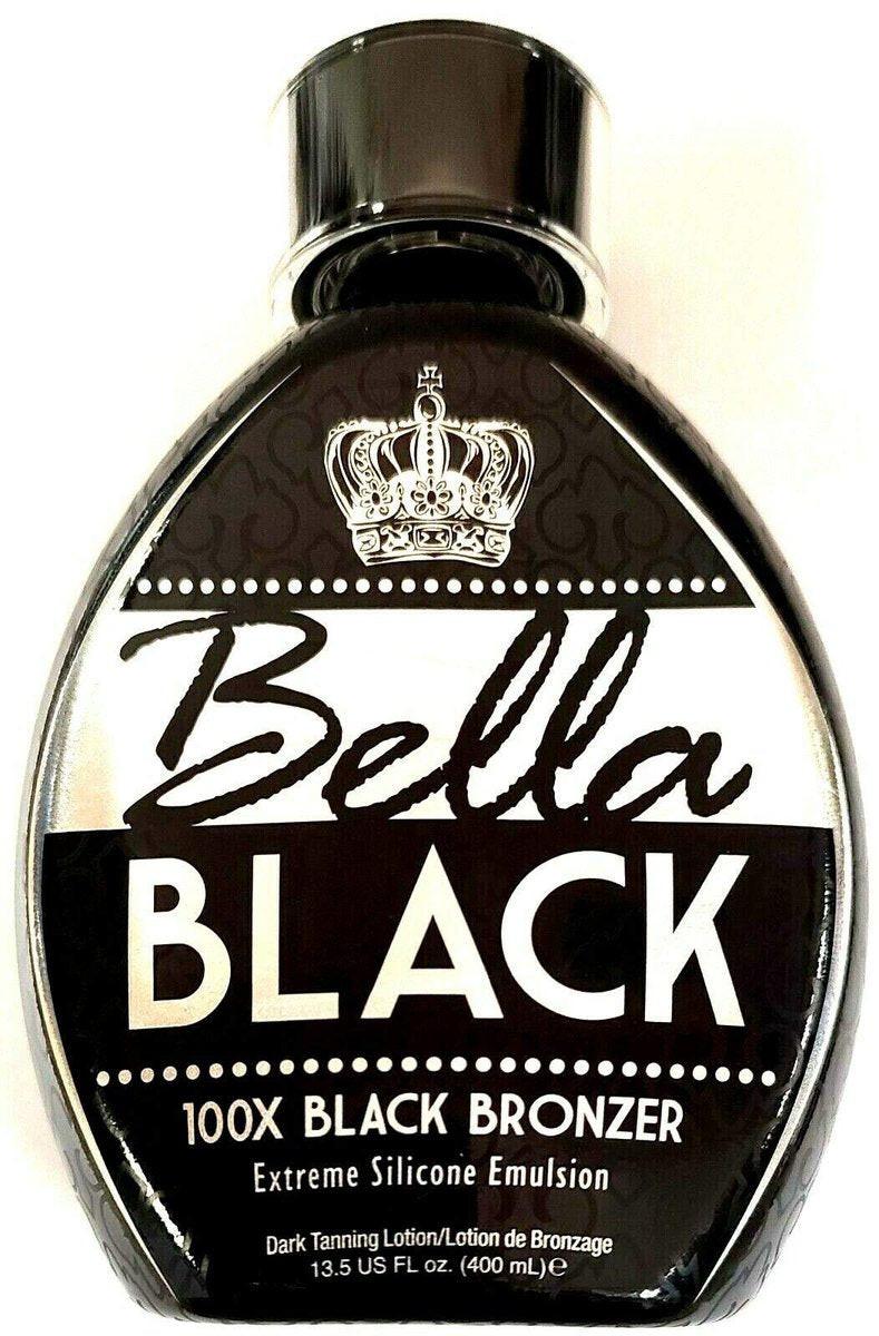 Bella Black 100X Bronzer Bräunungslotion – Premium Bräunungslotion für Solarien mit extremer Silikonemulsion und Bananenfruchtextrakt – Sofortige Ergebnisse – Dunkle Bräunungslotion für Solarien – 400 ml