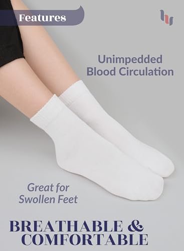 Hugh Ugoli Diabetikersocken für Damen – Weiche Rayon Socken, nahtlose Zehenpartie, lockerer Sitz, 3 Paar, Weiß, Schuhgröße 6-9
