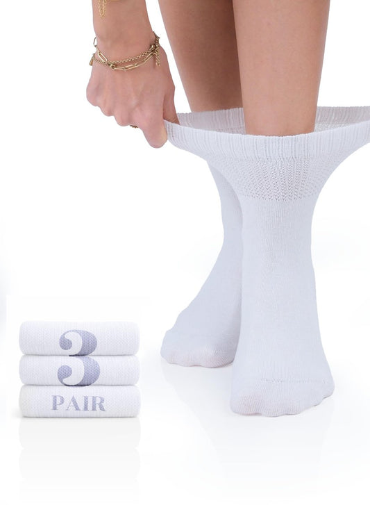 Hugh Ugoli Damen Diabetikersocken aus Rayon – 3 Paar, Weiß, Weite 10-12 – Weich, Nahtlos, Dehnbar
