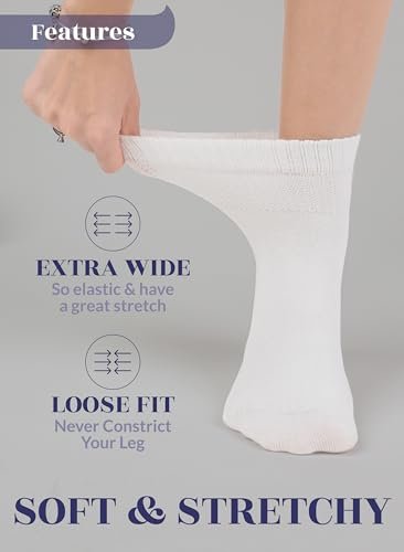 Hugh Ugoli Damen Diabetikersocken aus Rayon – 3 Paar, Weiß, Weite 10-12 – Weich, Nahtlos, Dehnbar