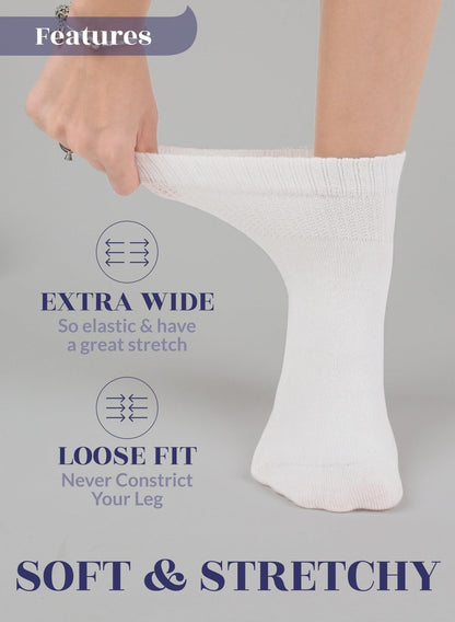 Hugh Ugoli Diabetikersocken für Damen – Weiche Rayon Socken, nahtlose Zehenpartie, lockerer Sitz, 3 Paar, Weiß, Schuhgröße 6-9