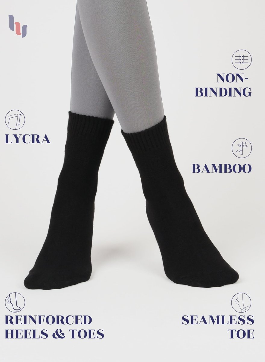 Hugh Ugoli Damen Rayon Knöchel Locker Sitzende Diabetikersocken, Weich, Nahtlose Zehe, Breit Dehnbar, Nicht Bindendes Bündchen, 3 Paar, Schwarz, Schuhgröße: 10-12