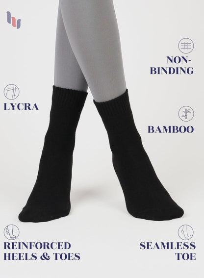 Hugh Ugoli Damen Rayon Knöchel Locker Sitzende Diabetikersocken, Weich, Nahtlose Zehe, Breit Dehnbar, Nicht Bindendes Bündchen, 3 Paar, Schwarz, Schuhgröße: 10-12