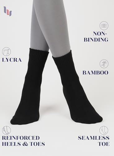 Hugh Ugoli Damen Rayon Knöchel Locker Sitzende Diabetikersocken, Weich, Nahtlose Zehe, Breit Dehnbar, Nicht Bindendes Bündchen, 3 Paar, Schwarz, Schuhgröße: 10-12