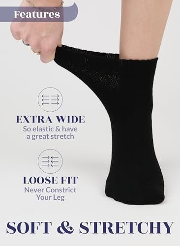Hugh Ugoli Damen Rayon Knöchel Locker Sitzende Diabetikersocken, Weich, Nahtlose Zehe, Breit Dehnbar, Nicht Bindendes Bündchen, 3 Paar, Schwarz, Schuhgröße: 10-12