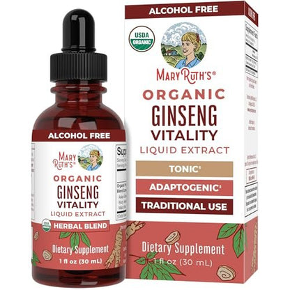 MARYRUTH'S Organics Kräuterergänzung für Gehirnfunktion | Energie | Gedächtnis | Vitalität USDA | Ginseng mit Ashwagandha | Eleuthero und Maca-Wurzelextrakt | 30 ml