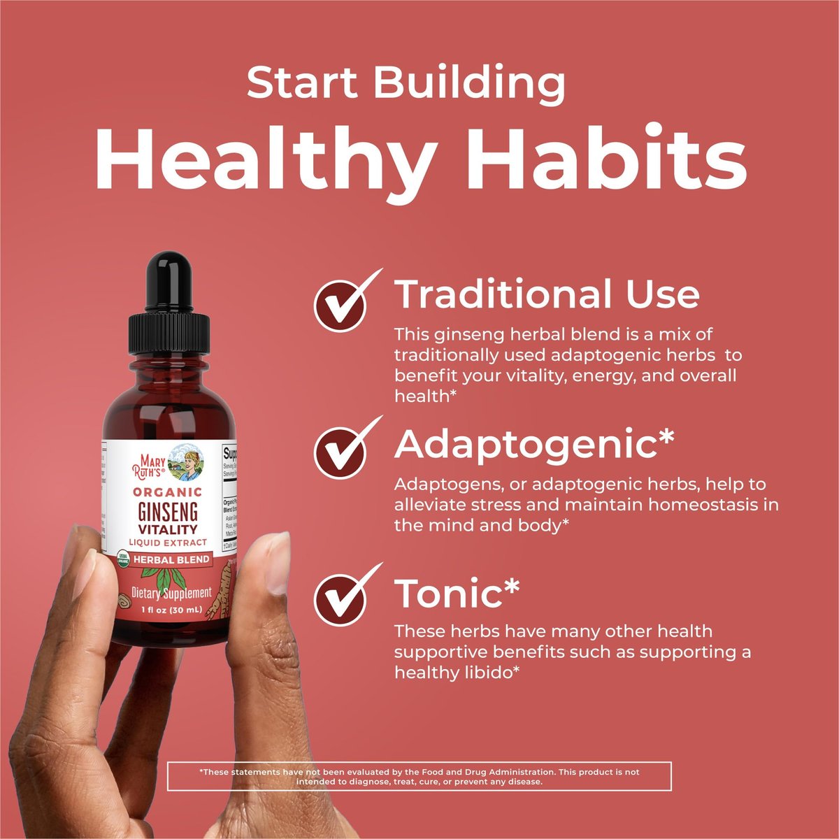 MARYRUTH'S Organics Kräuterergänzung für Gehirnfunktion | Energie | Gedächtnis | Vitalität USDA | Ginseng mit Ashwagandha | Eleuthero und Maca-Wurzelextrakt | 30 ml