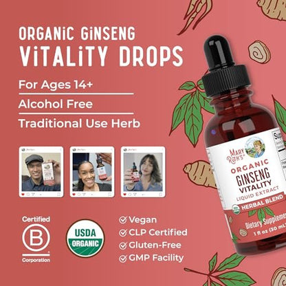 MARYRUTH'S Organics Kräuterergänzung für Gehirnfunktion | Energie | Gedächtnis | Vitalität USDA | Ginseng mit Ashwagandha | Eleuthero und Maca-Wurzelextrakt | 30 ml
