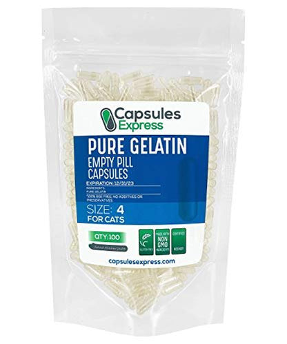 XPRS Nutra Größe 4 Leere Kapseln für Katzen - Klare leere Gelatinekapseln - DIY Kapselbefüllung - Füllbare reine Rinderkapseln (100 Stück)