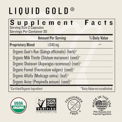 Legendairy Milk Liquid Gold Stillzeit Unterstützung | Stillergänzung mit Bio-Bockshornklee, Mariendistel, Shatavari, Fenchel, Luzerne & Anis | Stillpräparat, 60 Kapseln