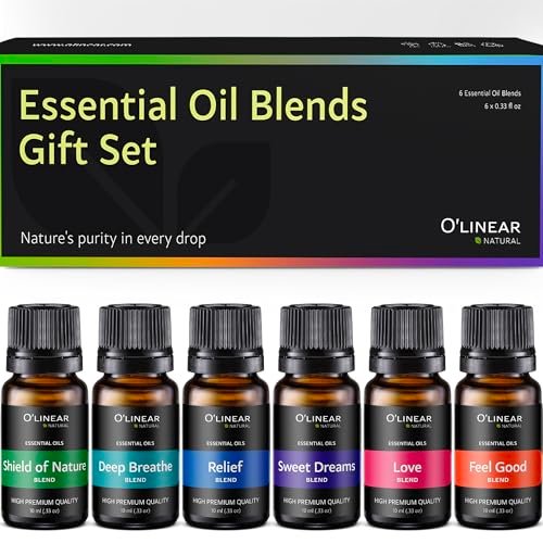 O'linear Ätherische Öle 6er Set - Perfekt für Luftbefeuchter und Diffuser, Aromatherapie Diffuser Öle Düfte, Ätherisches Öl Set für Zuhause, Ätherisches Öl Paket mit Verschiedenen Düften