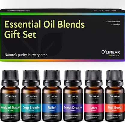 O'linear Ätherische Öle 6er Set - Perfekt für Luftbefeuchter und Diffuser, Aromatherapie Diffuser Öle Düfte, Ätherisches Öl Set für Zuhause, Ätherisches Öl Paket mit Verschiedenen Düften