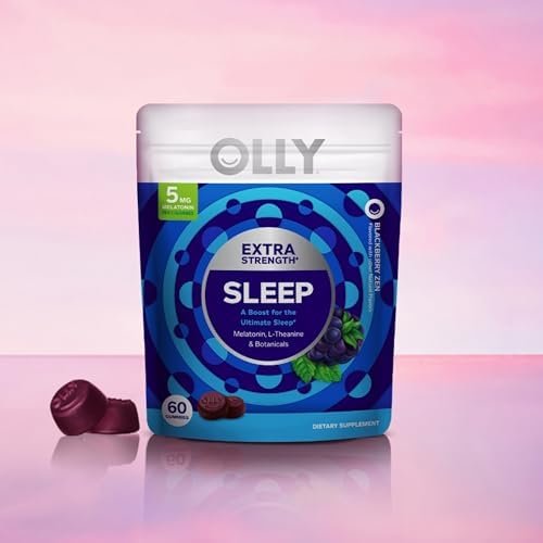 OLLY Extra Strength Schlaf-Gummibärchen, gelegentliche Schlafunterstützung, 5 mg Melatonin, L-Theanin, Blackberry Zen Geschmack, 30-Tage-Vorrat - 60 Stück (Verpackung kann variieren)