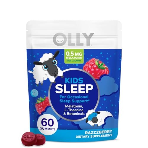 OLLY Kids Sleep Gummy – Melatonin, L-Theanin, Kamille & Melisse für Kinder – Schlafgummis mit Himbeergeschmack – 60 Stück
