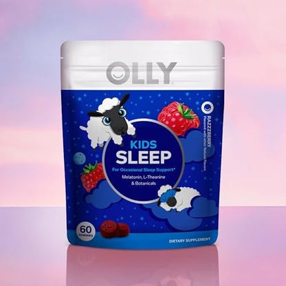 OLLY Kids Sleep Gummy – Melatonin, L-Theanin, Kamille & Melisse für Kinder – Schlafgummis mit Himbeergeschmack – 60 Stück