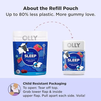 OLLY Kids Sleep Gummy – Melatonin, L-Theanin, Kamille & Melisse für Kinder – Schlafgummis mit Himbeergeschmack – 60 Stück