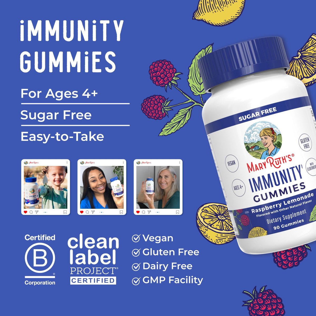 MARYRUTH'S Zuckerfreie Immun-Gummis | Kraftvolle Mischung aus Holunder, Vitamin C & Zink | Vitamin D3 & Echinacea | Immununterstützung für Kinder & Erwachsene | Vegan & Nicht-GVO | 90 Stück