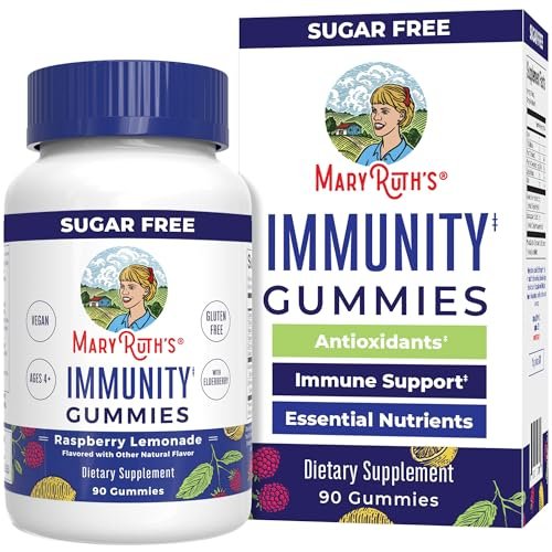 MARYRUTH'S Zuckerfreie Immun-Gummis | Kraftvolle Mischung aus Holunder, Vitamin C & Zink | Vitamin D3 & Echinacea | Immununterstützung für Kinder & Erwachsene | Vegan & Nicht-GVO | 90 Stück
