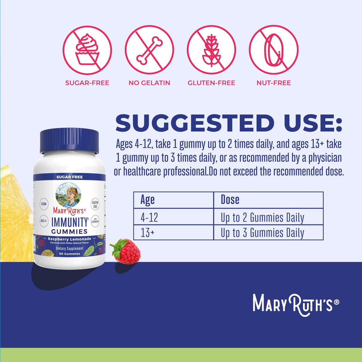 MARYRUTH'S Zuckerfreie Immun-Gummis | Kraftvolle Mischung aus Holunder, Vitamin C & Zink | Vitamin D3 & Echinacea | Immununterstützung für Kinder & Erwachsene | Vegan & Nicht-GVO | 90 Stück