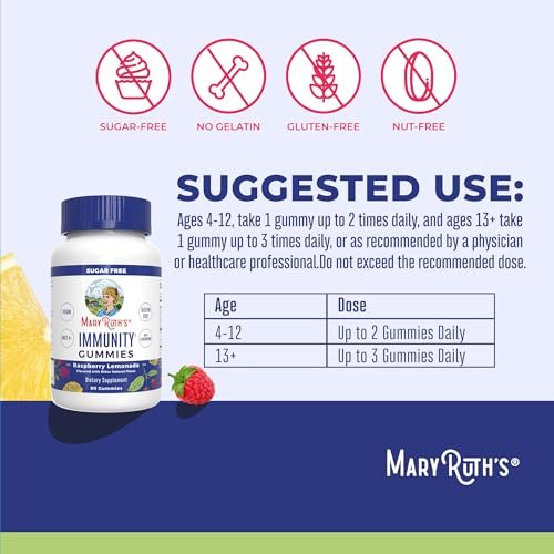 MARYRUTH'S Zuckerfreie Immun-Gummis | Kraftvolle Mischung aus Holunder, Vitamin C & Zink | Vitamin D3 & Echinacea | Immununterstützung für Kinder & Erwachsene | Vegan & Nicht-GVO | 90 Stück