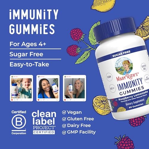 MARYRUTH'S Zuckerfreie Immun-Gummis | Kraftvolle Mischung aus Holunder, Vitamin C & Zink | Vitamin D3 & Echinacea | Immununterstützung für Kinder & Erwachsene | Vegan & Nicht-GVO | 90 Stück