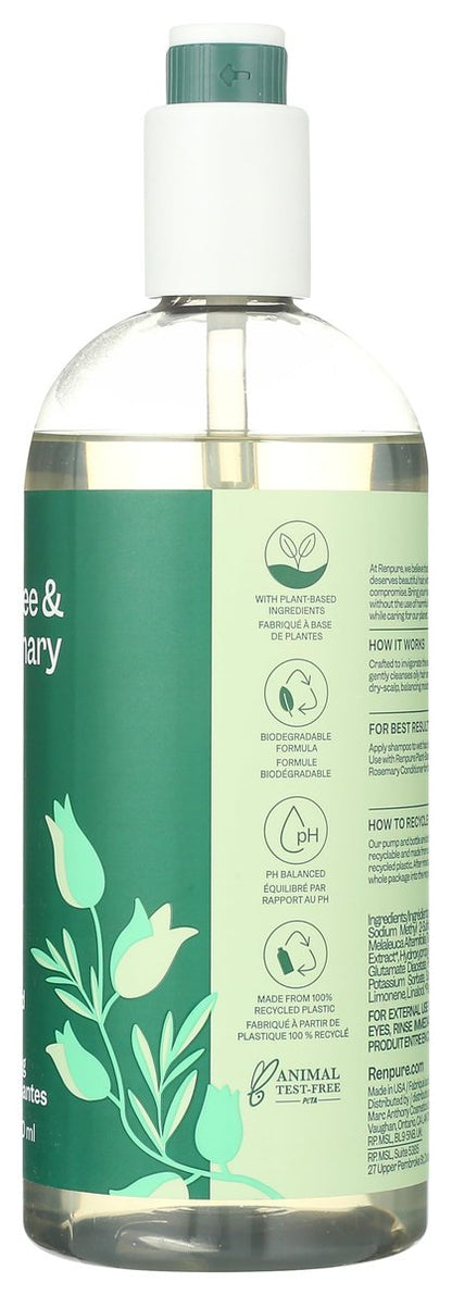 Renpure Pflanzliches Teebaum & Rosmarin Shampoo – Beruhigt trockene Kopfhaut, spendet Feuchtigkeit und Glanz, entfernt Schmutz, farbstofffrei, recycelbare Pumpe, 710 ml