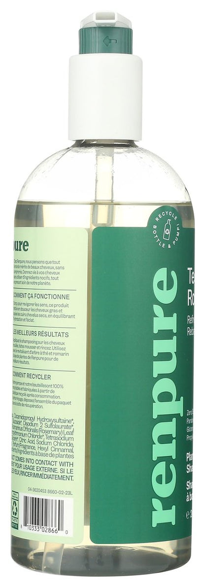 Renpure Pflanzliches Teebaum & Rosmarin Shampoo – Beruhigt trockene Kopfhaut, spendet Feuchtigkeit und Glanz, entfernt Schmutz, farbstofffrei, recycelbare Pumpe, 710 ml